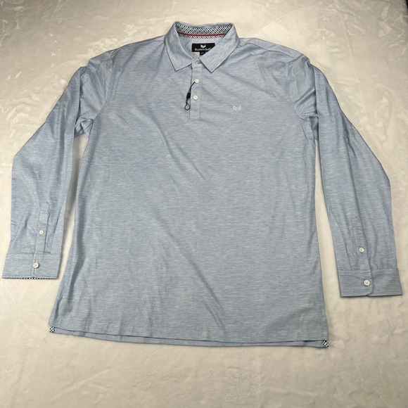 Buttercloth Mens XL Light Blue Heathered Long Sleeve Polo Shirt Knit Wing Logo - Picture 4 of 10